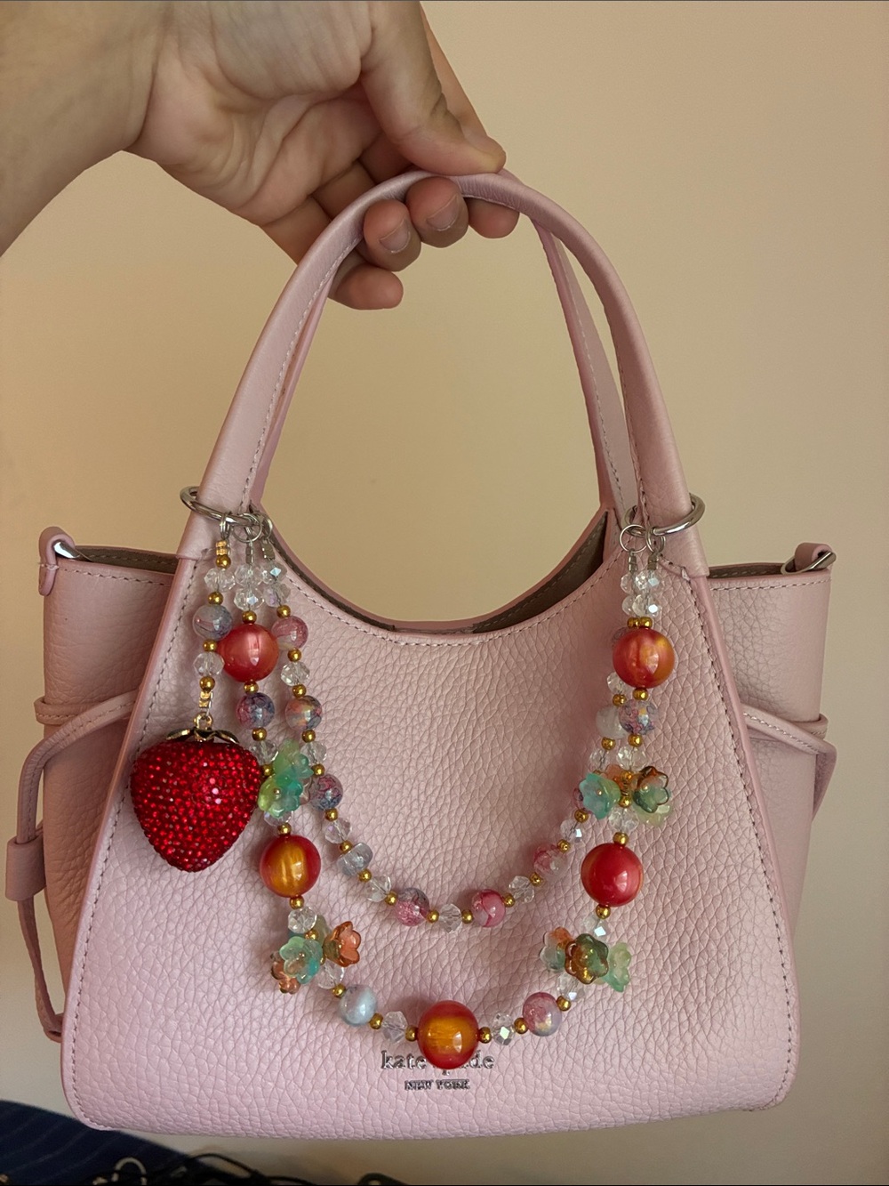 Red Crystal Strawberry Charm Beaded Bag Chain